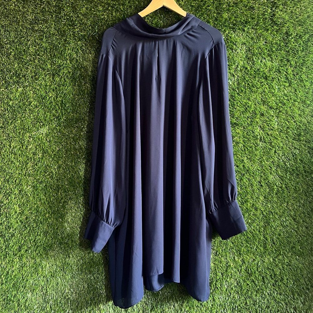 City Chic XL 22 Back Neck Bow Tie Silky Navy Blue Dress NDD18 Plus Curvy